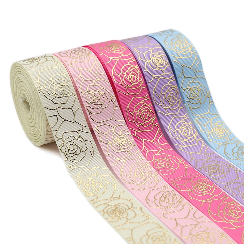 Buy 5 yards 1" 25MM Valentine's Day Roses Printed Grosgrain Ribbons For Hair Bows DIY Handmade Materials Y2020120101 on
