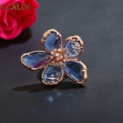 blue rose gold KCALOE синий прозрачный кристалл обручальные кольца большие цветы ювелирные изделия посеребренные кубический цирконий обручальное кольцо Anel Feminino - Цвет основного камня: blue rose gold