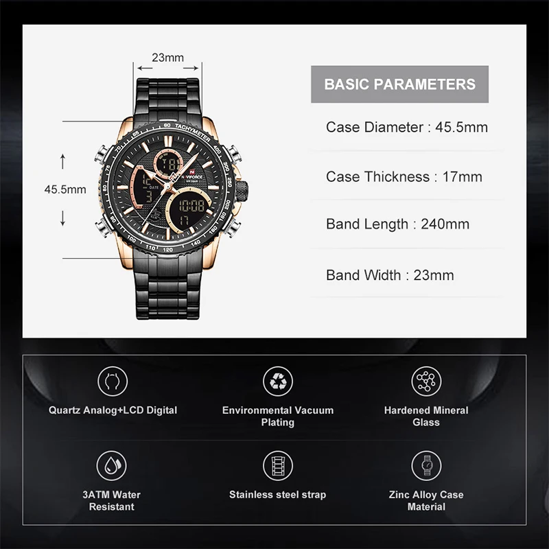 NAVIFORCE мужской роскошный бренд часов цифровые спортивные часы мужские кварцевые