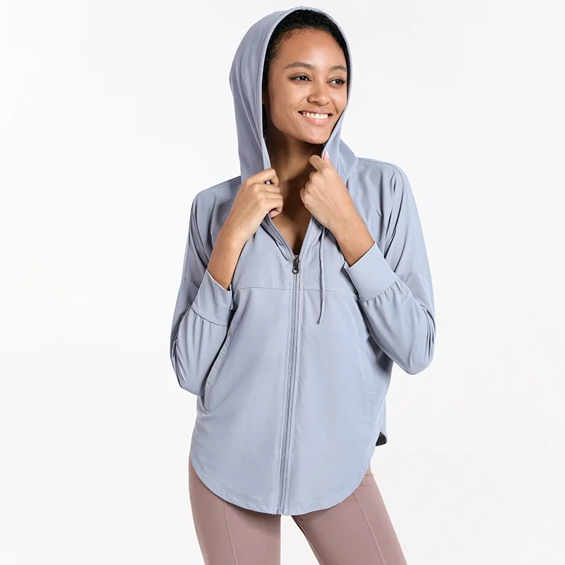 

Fashion Loose Sports Top Hooded Zipper Yoga Top Fall Winter Cardigan Fitness Clothing Comfortable Long Sleeve Top Women Sport