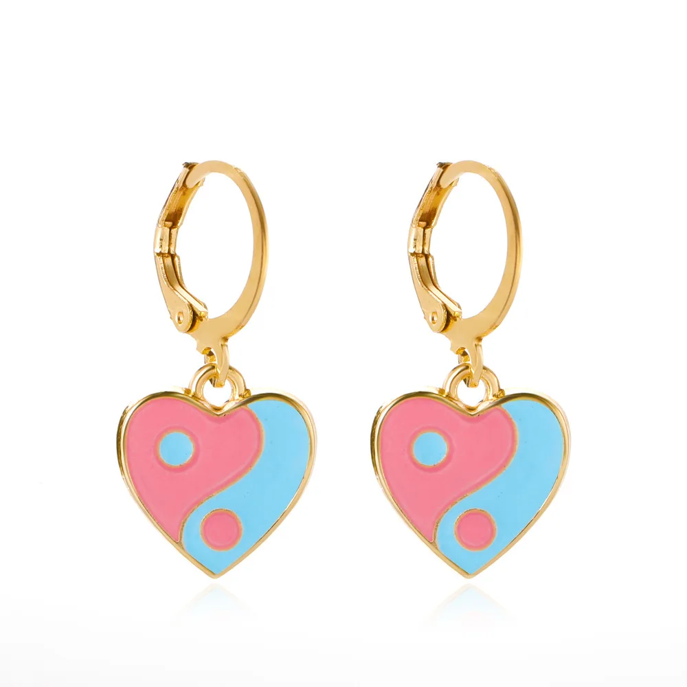 

New Vintage Colorful Gossip Heart Earrings Simple Drop Oil Yin Yang Heart Tai Chi Earrings For Women Girls Fashion Jewelry Gift