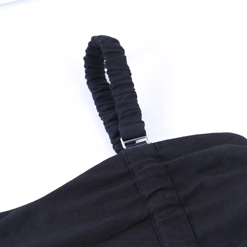 

Black Cargo Woman Mini Dress 2020 Lady Strap Adjustable Length Ribbon Empire Sexy Backless Basic Dresses Summer Pleated Vestidos