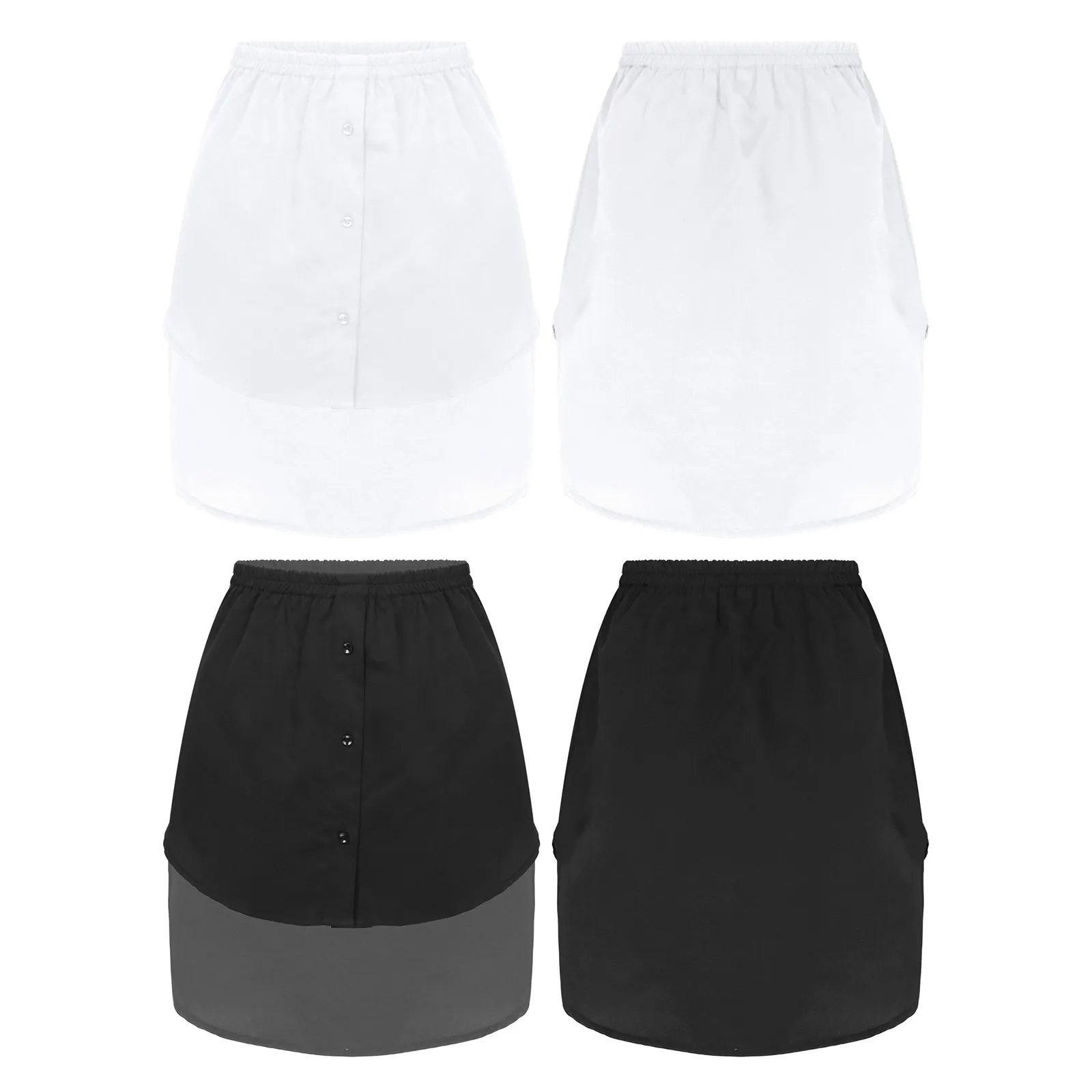 

Women Fashion A-Line Elastic Waistband Irregular Round Curved Fake False Shirts Hem Casual Button Down Detachable Waist Skirt