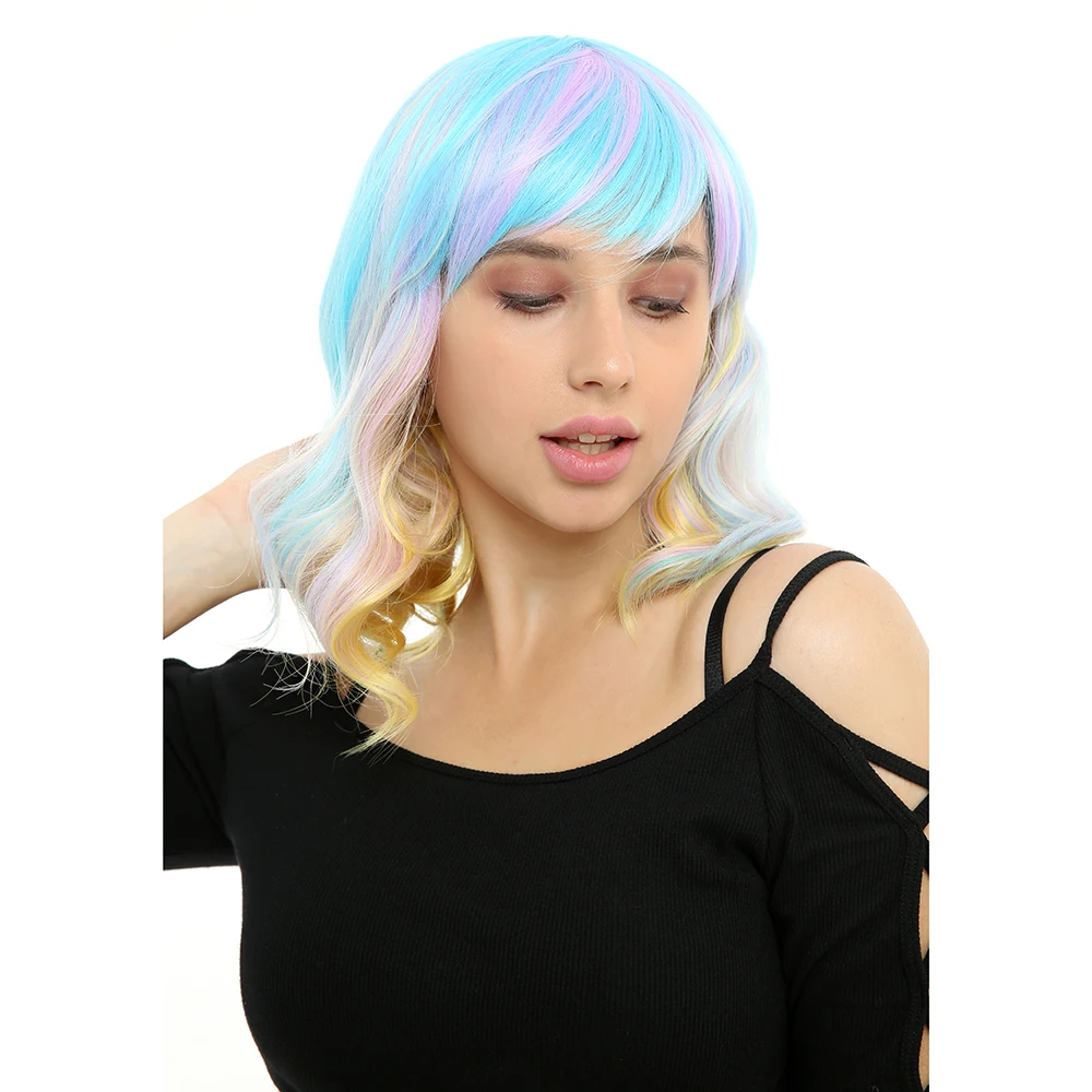 Причудливые W 12 дюймов Короткие Свободные волны парики синтетический парик для