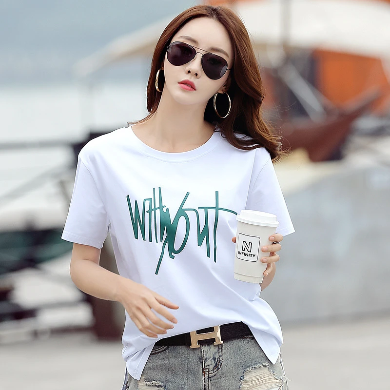 Новая Женская Классическая футболка женская с коротким рукавом и принтом