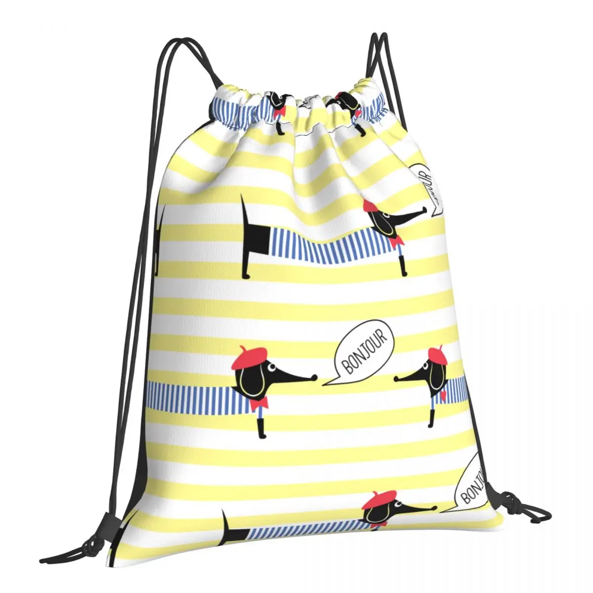 Сумка на шнурке милая мультяшная такса французская одежда Складная спортивная