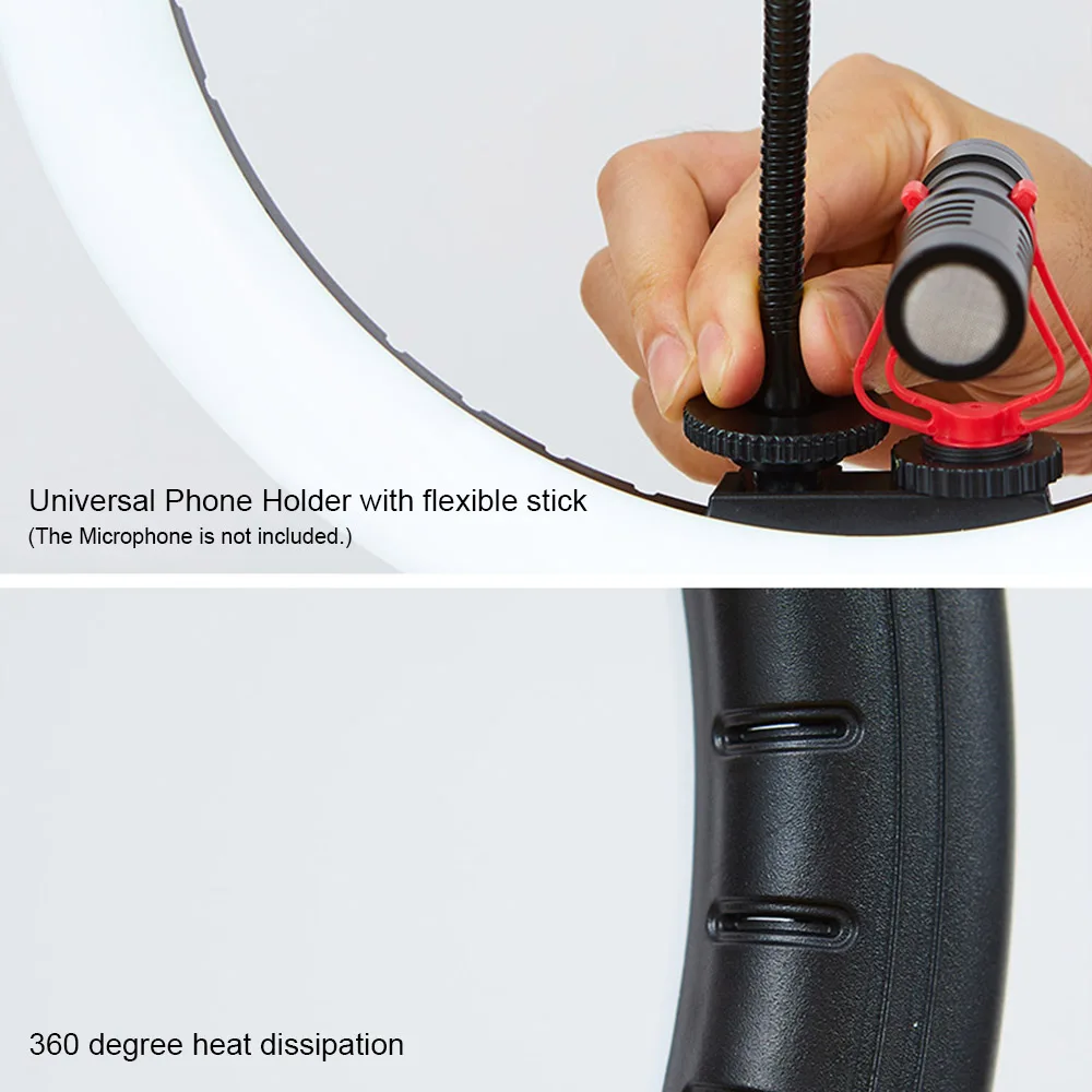 TUOPODA 12" Selfie LED Ring Light 3200-5600K Dimmable Video Live Selfie LED Ring Light Photography with Phone Holder USB Plug