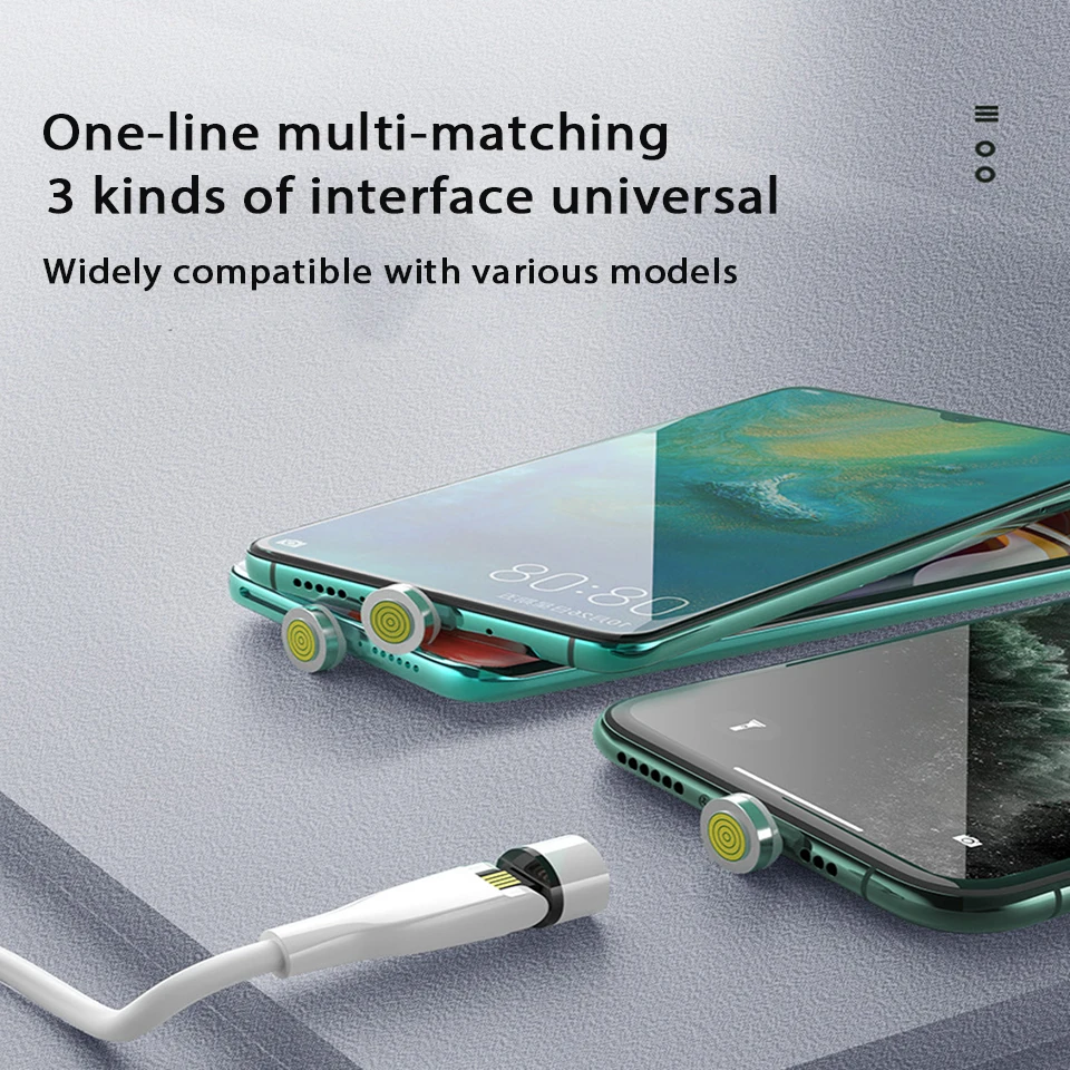 3A Быстрая зарядка Usb Type C 540 градусов Магнитная Зарядка Cabel Micro магнитное зарядное