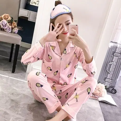 C WZ fen bo luo WAVMIT, женский удобный хлопковый пижамный комплект, для девочек, с принтом, с длинным рукавом, комплект для сна, для женщин, ночная рубашка, наборы, длинные штаны, вечерние - Цвет: C WZ fen bo luo
