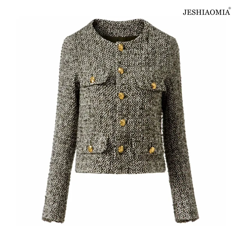 

JESHIAOMIA- 2021 Autumn Round Neck Single Breasted Front Pocket Blazer