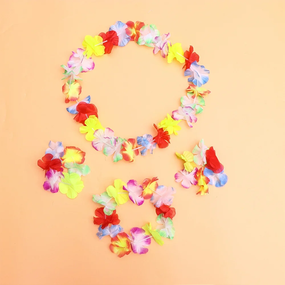 

Hawaiian Style Skirt Set Simulation Flower Headdress Bracelets Hanging Garland Party Costume Accessories (Yellow)