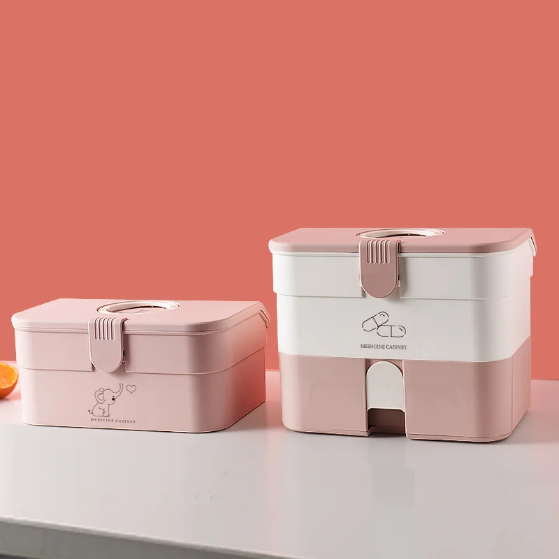 

Plastic First Aid Storage Box Container Bin with Removable Tray and Portable Handle Family Emergency Medicine Kit Case Organizer