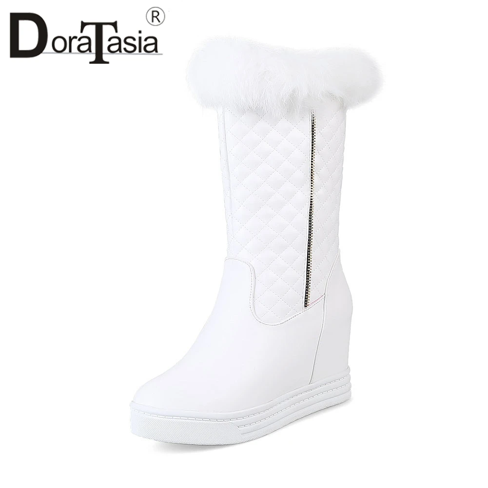 DORATASIA/Большие размеры 34-43, женские зимние сапоги, увеличивающие рост г. Женские теплые меховые сапоги до середины икры на платформе женская обувь