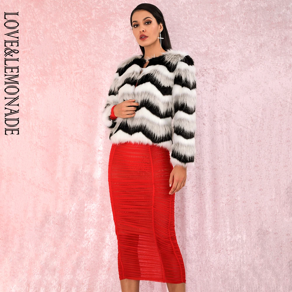 LOVE &amp LEMONADE сексуальное пальто из искусственного меха серого и черного цвета в