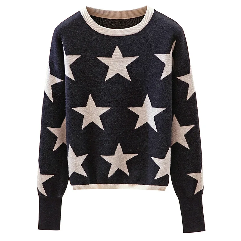 

Женский трикотажный свитер HLBCBG, свитер с круглым вырезом и длинным рукавом, с разрезом, повседневный джемпер, Осень-зима