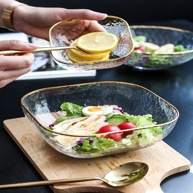 Стеклянная Салатница большая прозрачная креативная посуда для завтрака