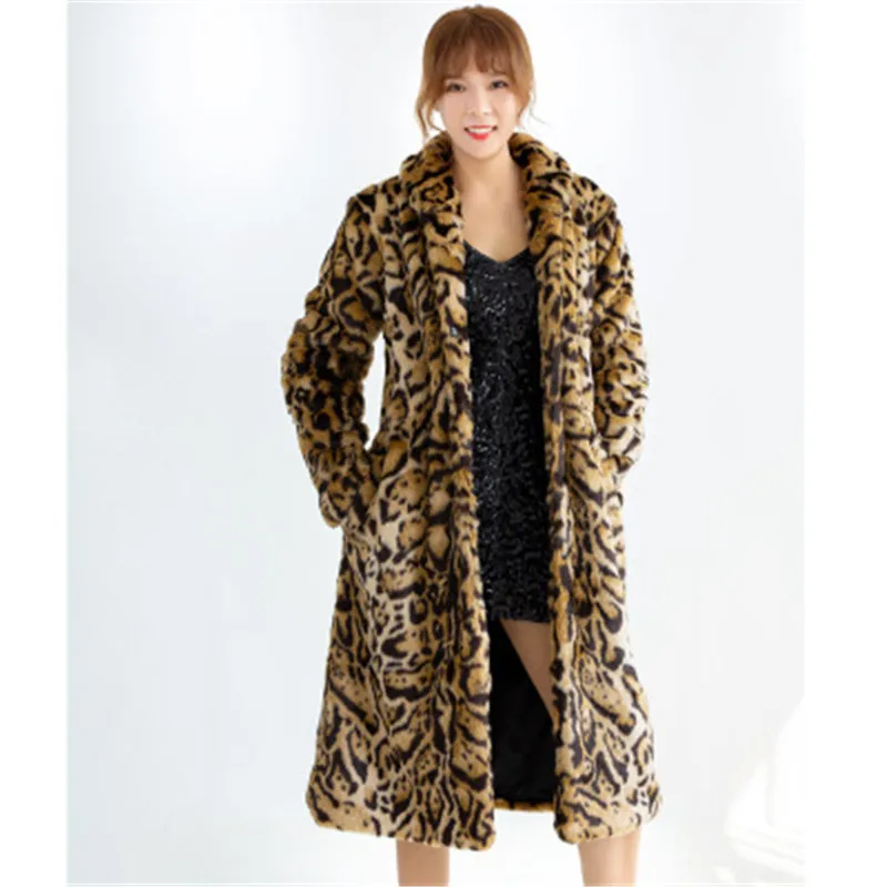 Women Faux Fur coat Classic Leopard Medium Long Coat Fashion ladies S-6XL 2022 Autumn winter Warm outwear tops A185
