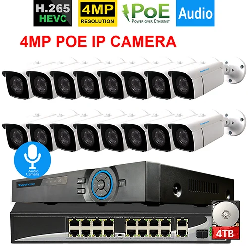 16CH NVR x 16 Camera TOPROHOMIE H.265+ 4K 16CH 5MP POE NVR комплект 48V 4MP 2592*1520 безопасности наружная аудио запись POE ip-камера комплект видеонаблюдения - Цвет: 16CH NVR x 16 Camera
