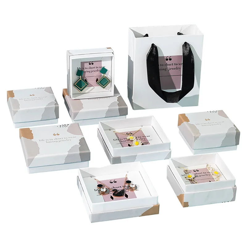 

Квадратные белые Органайзеры для ювелирных изделий, подарочные коробки с ювелирными изделиями, серьгами, кольцами, бумажными карточками, 50 ...