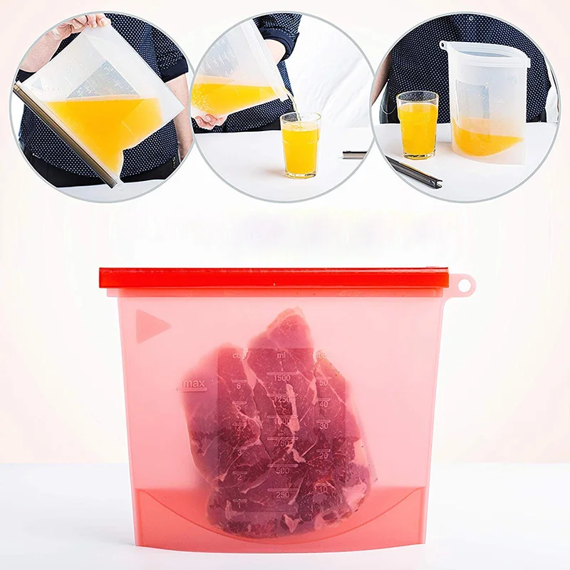 Многоразовая силиконовая сумка 1000 мл для хранения свежих продуктов холодильник