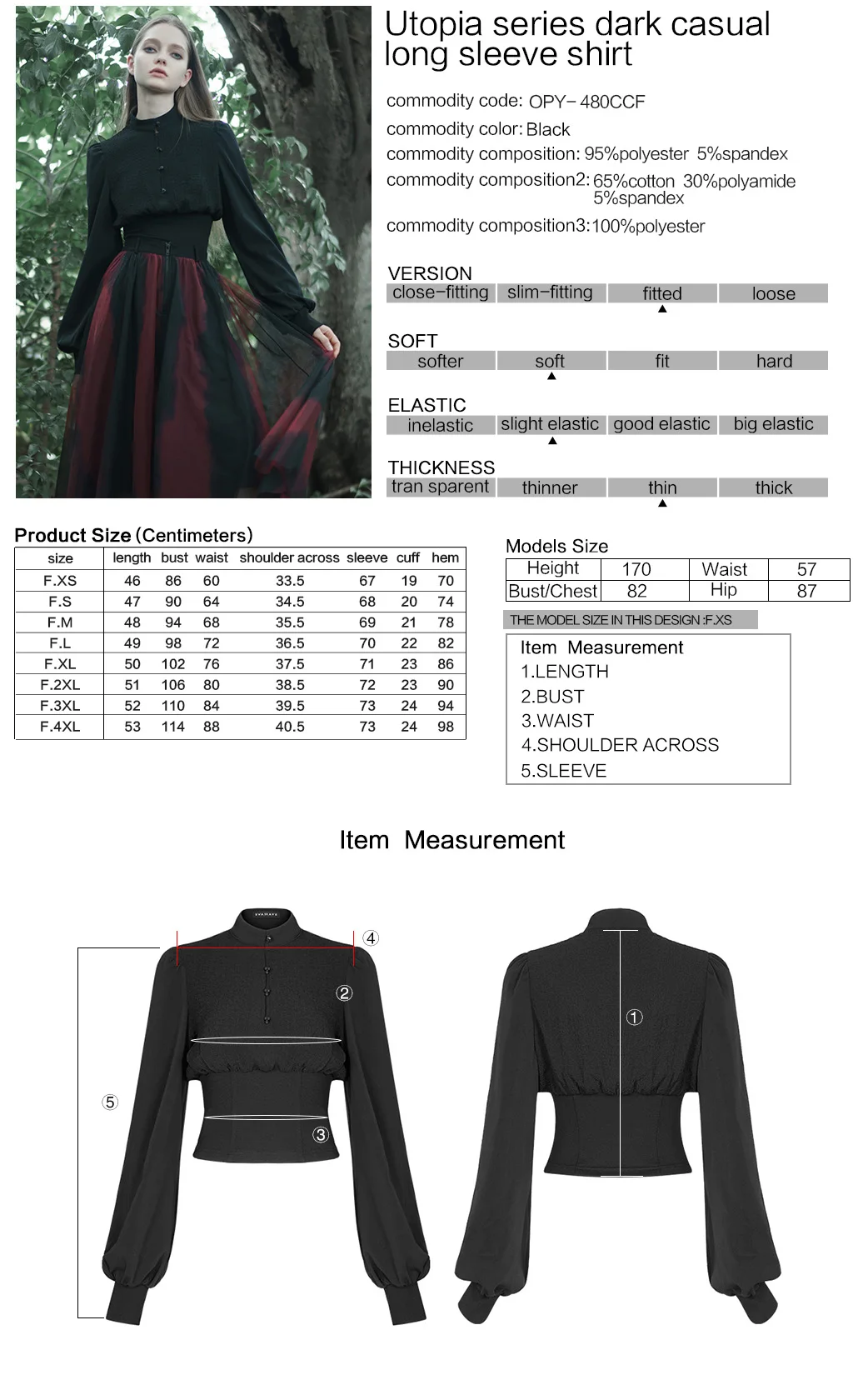 

Palace Retro Lantern Sleeve Knitting Chiffon Long Sleeve Shirt Gothic slim Women black Casual Blouses PUNK RAVE OPY-480CCF