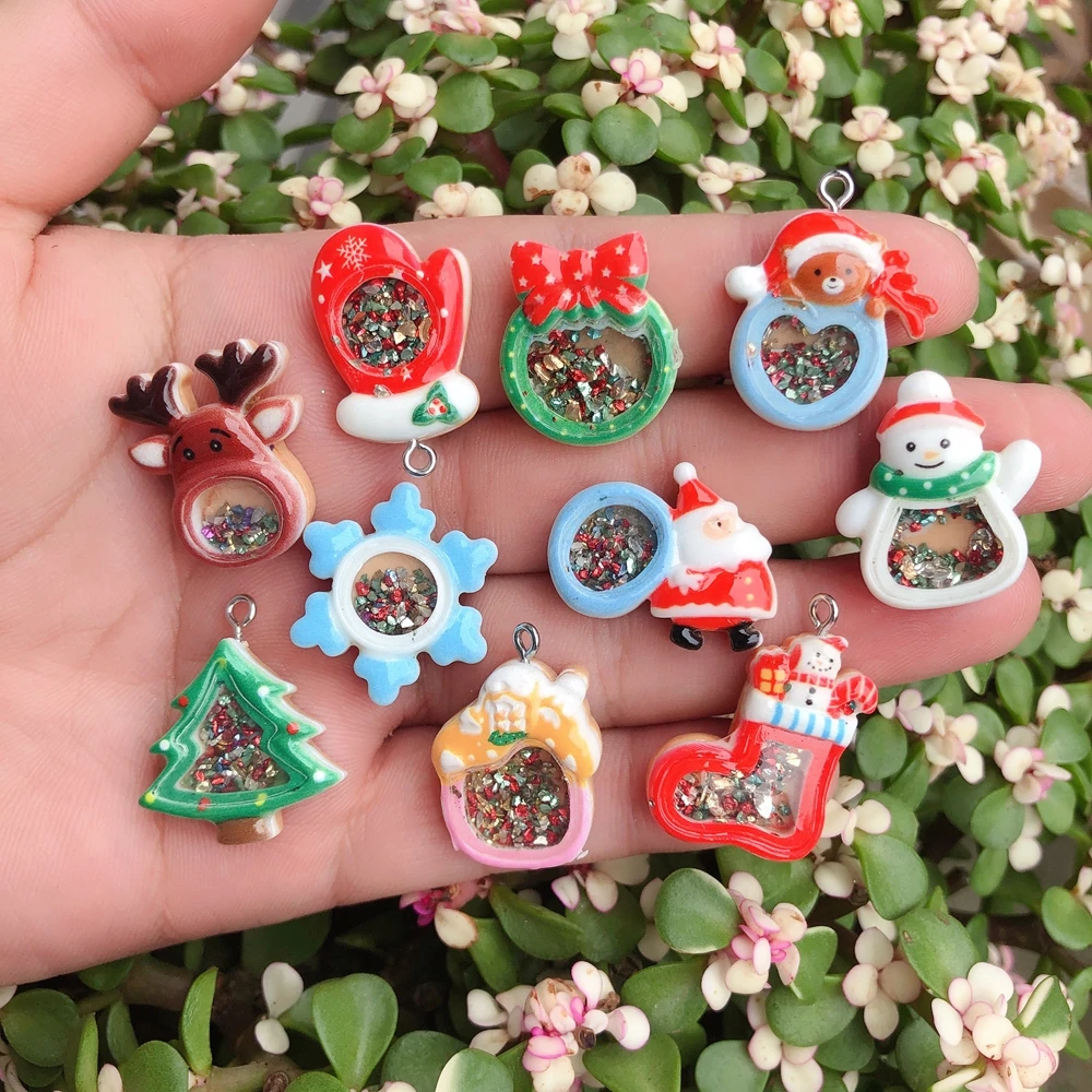 Кавайные рождественские подвески-шармы для создания украшений: браслетов, ожерелий, сережек, кабошонов с плоской задней частью из смолы.