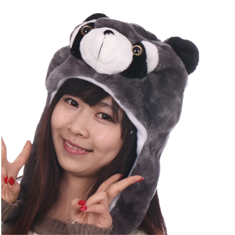 Женская Зимняя Теплая Шапка-бини с рисунком енота акулы волка | Аксессуары для