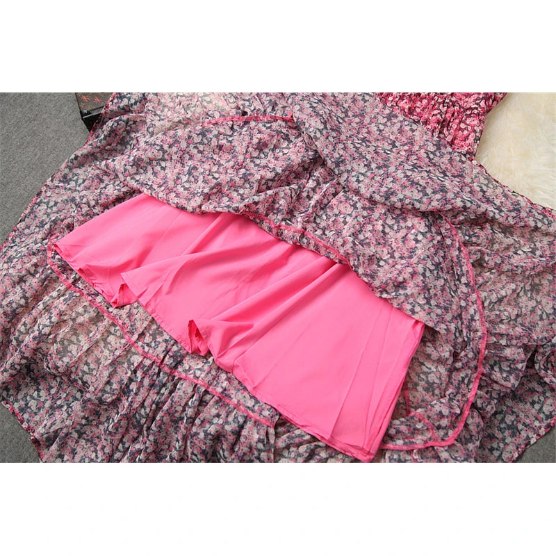 

High Quality Designer Summer Women Elegant Office Lady One Button Blazer+Floral Print Strap Chiffon Dress 2piece set