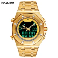 boamigo sports mens watch gold calendar double display watch stainless steel 30m waterproof sports watch