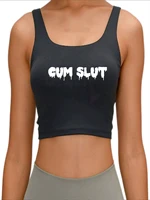 yes daddycumslut print tank top adult humor fun flirty harajuku print yoga sports workout crop top gym vest