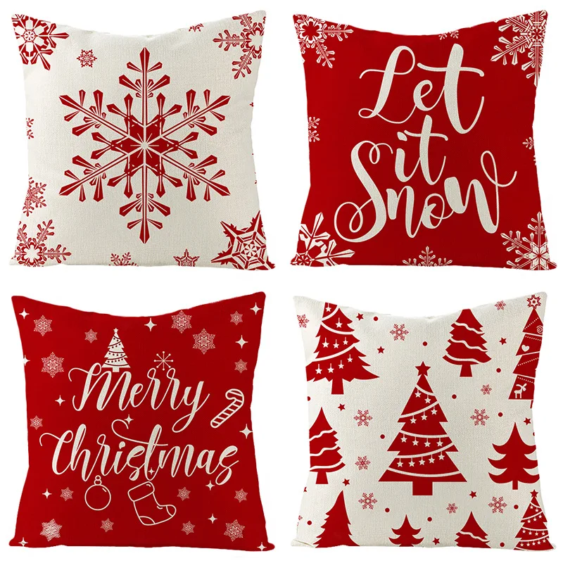 

Christmas Red Linen Pillowcase Decorative Sofa Cushion Cases Home Decor Car Cushion Covers Holiday Party Pillow Case 18 inches