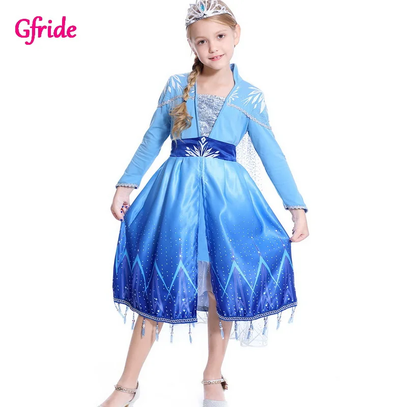 

Детский костюм принцессы Эльзы на Хэллоуин с накидкой, платье Снежной Королевы на день рождения, косплей, платье Снежной Королевы