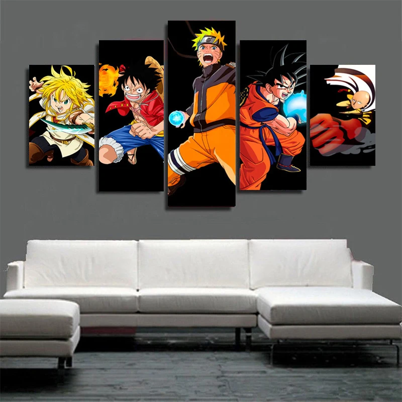 

5panel Naruto Dragon Ball One Piece Anime Poster Prints 5piece Luffy Wall Art Canvas Painting for Modern Living Room Home Decor