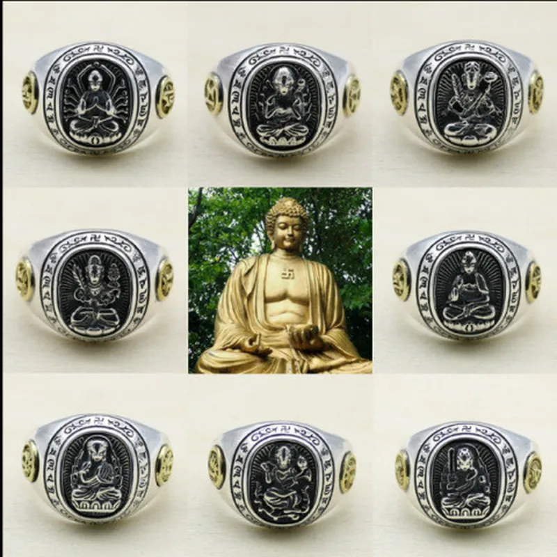 

Retro Men and Women Eight Patron Saint Retractable Ring Stainless Steel Color Jewelry Twelve Zodiac Natal Buddha Ring