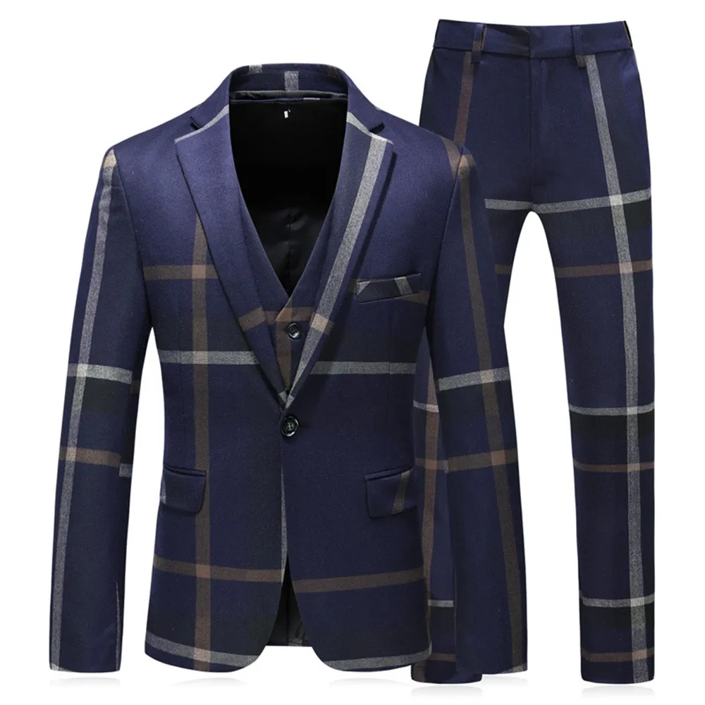 

Business Men's Suit Blazer Male Leisure Plaid Formal Suit Korean Host's Performance Suits Slim Bridegroom Best Man Suit