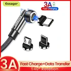 Магнитный кабель Essager 3A для быстрой зарядки с поворотом на 540 градусов, кабель Micro USB Type-C для iPhone, Xiaomi, магнитное зарядное устройство, USB-шнур для передачи данных для телефона