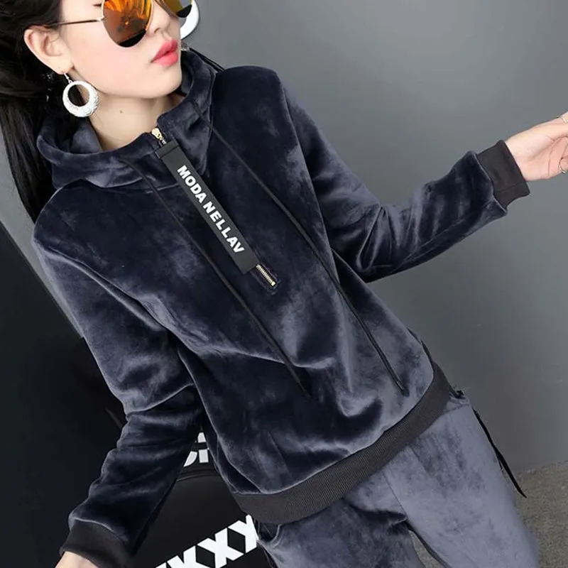 Осенне зимний велюровый женский костюм высокого качества двойной золотой