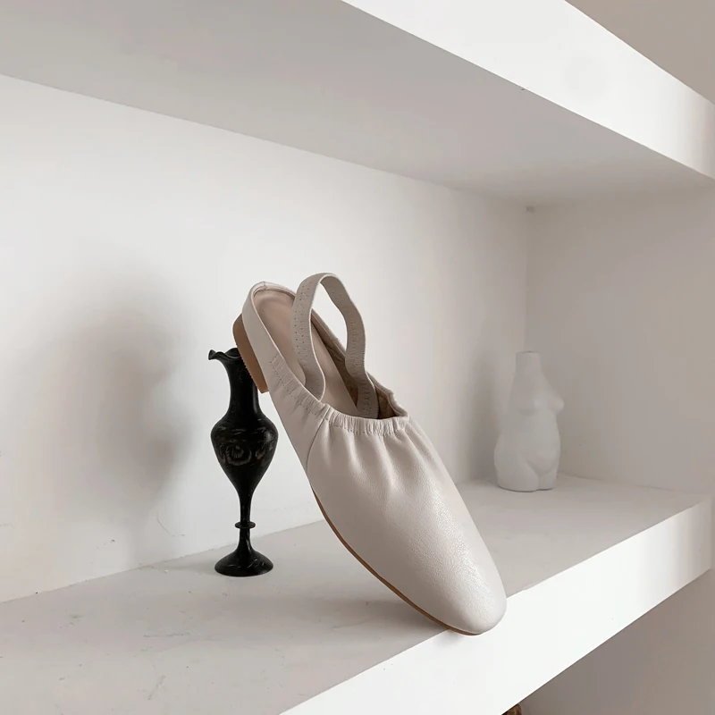 

ISNOM Soft Genuine Leather Slippers for Women Comfort Elastic Band Mules Shoes Woman Flat Slides Summer Fashion Slippers Ladies