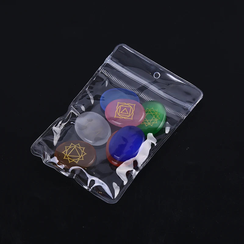 

7pcs Engraved Chakra Stone Palm Stone Crystal Reiki Healing Natural Symbols Stone