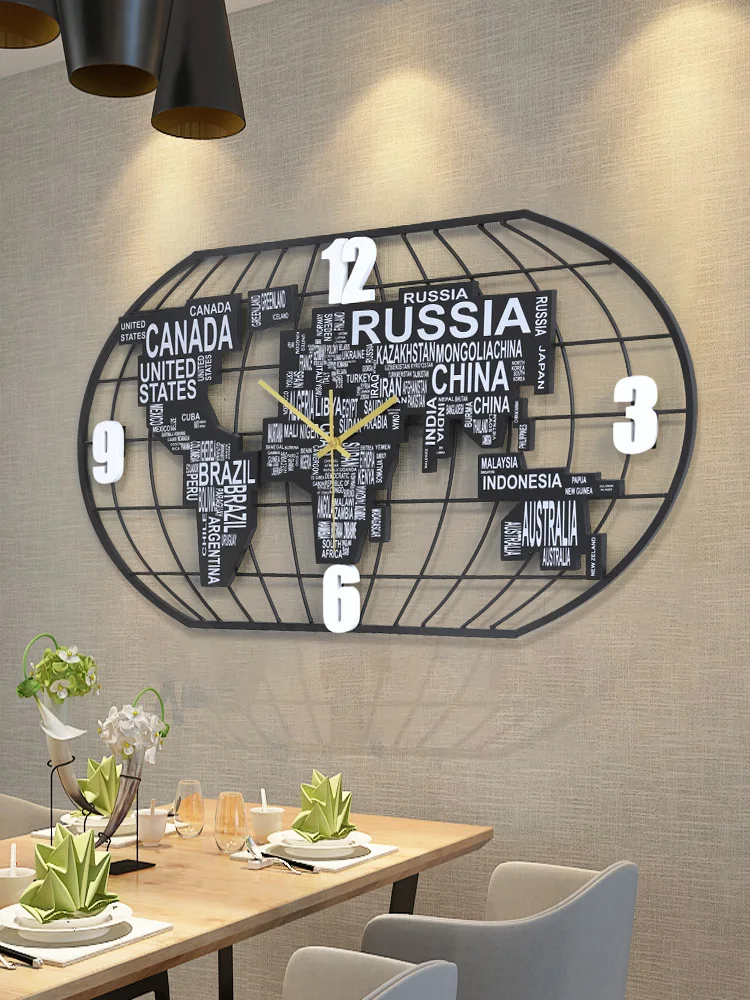 Nordic металлические настенные часы 3d Карта мира Гостиная механизм настенных часов