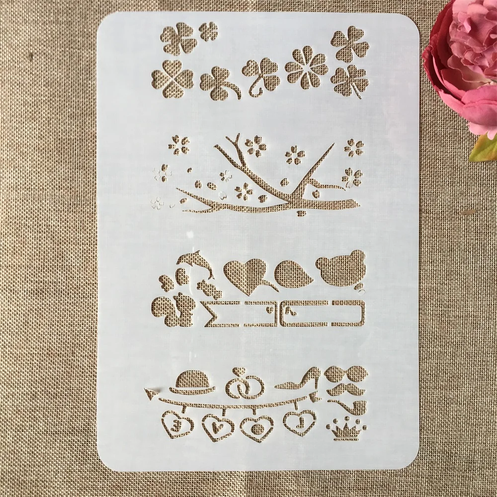 

Трафареты A4 с четырьмя изображениями клевера сливы для самостоятельной послойки, настенная живопись, строительный декоративный шаблон, 29 с...