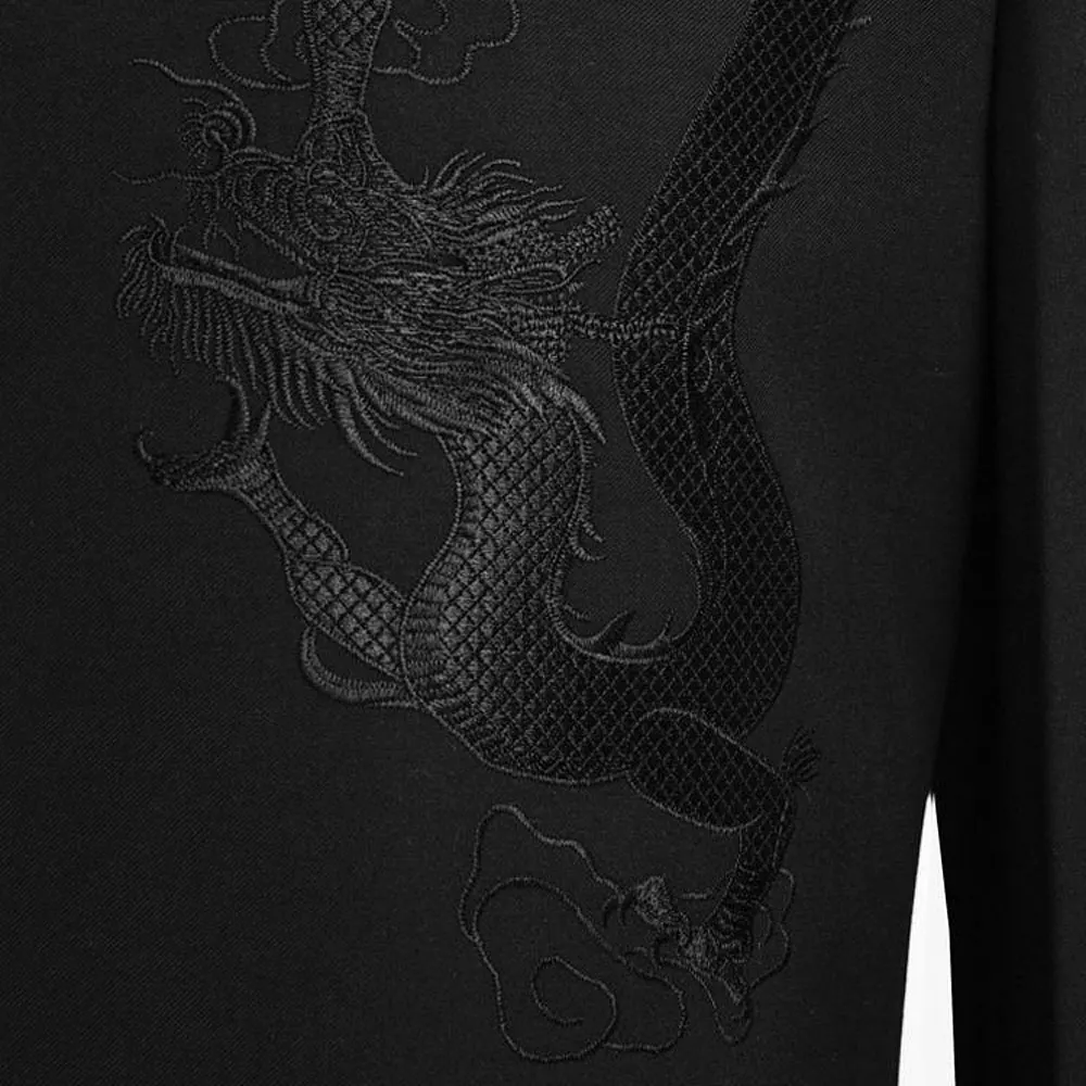 

2021 Black Chinese Robe Suit Mens Traditional Stand Collar Suit Apec Leader Clothing Male Embroidery Dragon Totem Suit Tang Suit