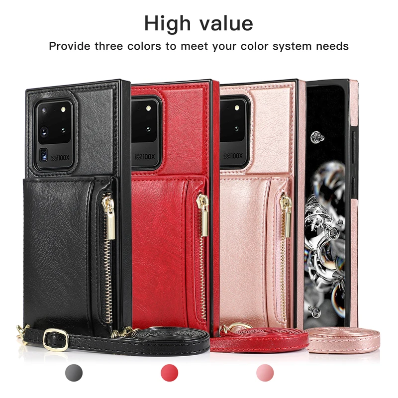 

New Case for Samsung Galaxy S20 Ultra S20 Plus Note 9 Note 10 Plus S9 S10 Plus S10e Card Slot Crossbody Wallet Phone Case Cover