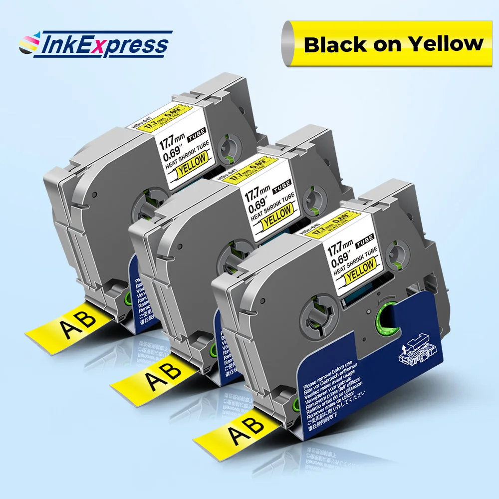 

3PK 18mm Heat Shrink Tube Tape For Brother HSe 641 HSe-641 hse641 Label TZe Tape Black on Yellow For Brother P Touch Label Maker