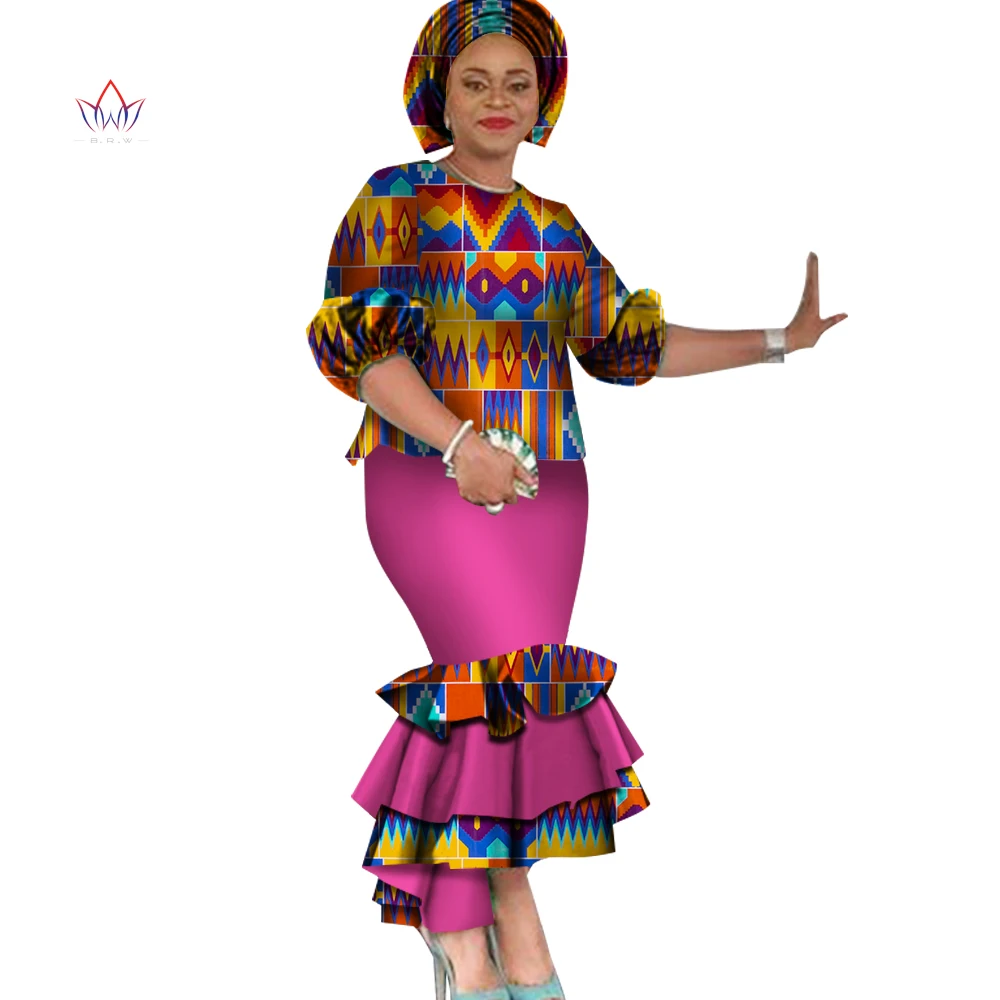 

New African Clothes For Women Dashiki O-Neck Ankara Skirt Set Natural Ankle-length Two Pieces Plus Size Ladies Clothes WY2529