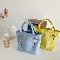 new designer smile printed simple totes sweet girls handbags solid color canvas tote bag fashion portable small hand bag chic