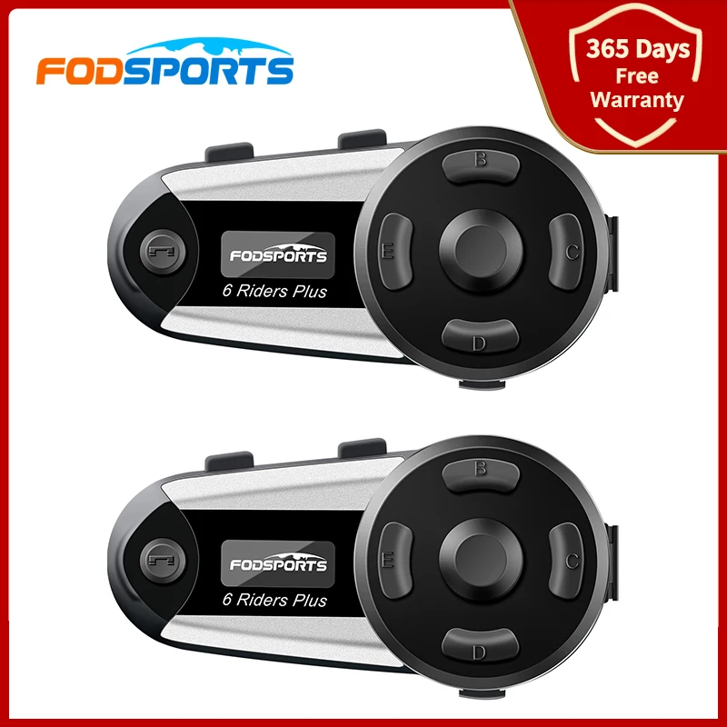 2шт Fodsports V6 Plus Мотоциклетный шлем Интерком Громкая связь Bluetooth Наушники OLED Экран FM