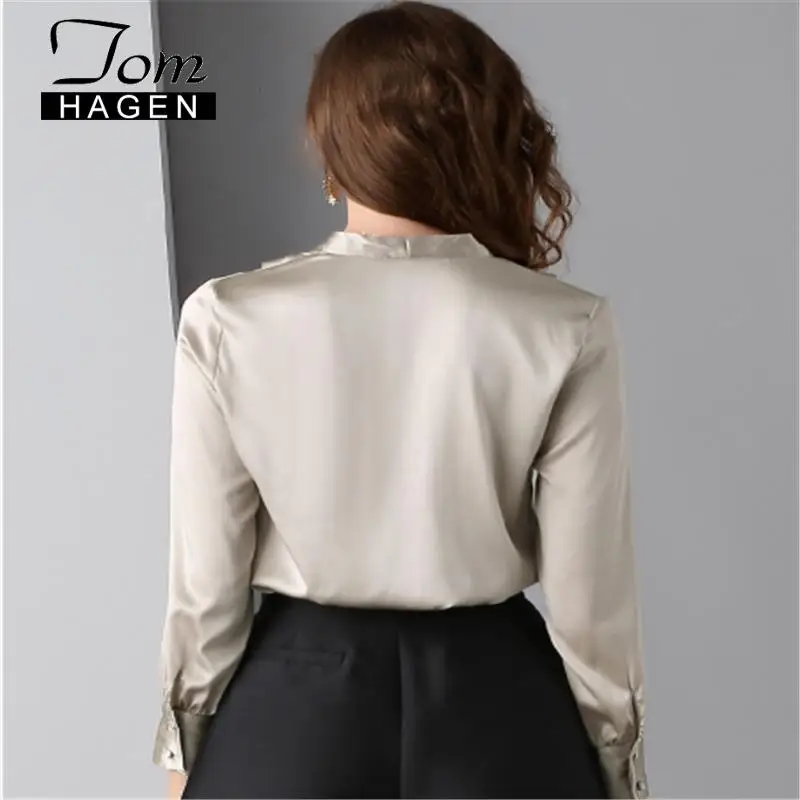 Женская рубашка с длинным рукавом зима 2020 корейский топ блузка V образным вырезом