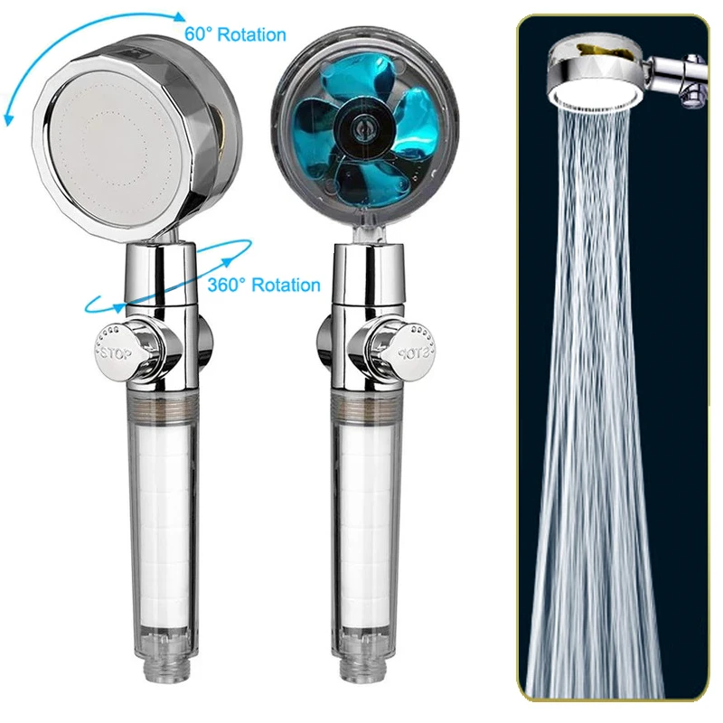 

360 Degree Shower Head Water Saving With Small Fan High Pressure Bathroom Accessories Shower Head Filter Shower Hose