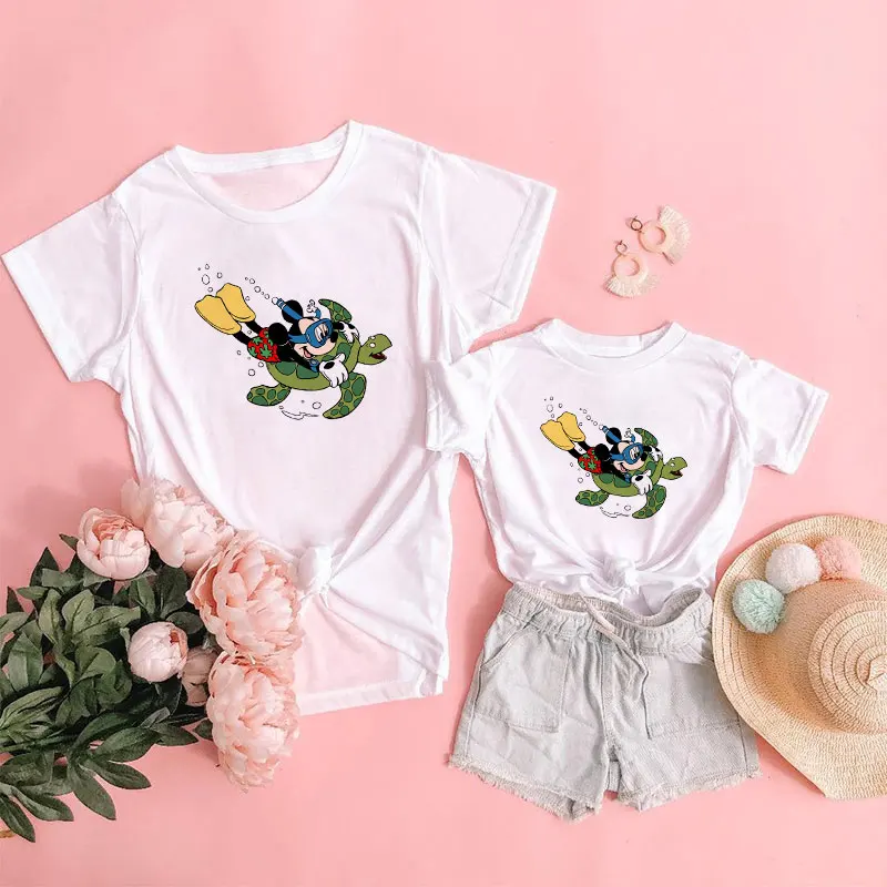 Женская футболка с рисунком семейный образ детская одежда Disney Papa Mama Детская